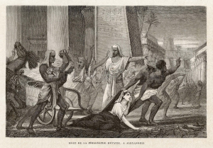 Hypatia öldürülmek üzere kiliseye götürülüyor, Louis Figuier (1866)