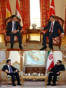 Neçirvan Barzani'nin Türkiye ve İran seyahatlerinde yaptığı görüşmelerde önemli fark hemen göze çarpıyor. İran, Irak Kürdistan Bölgesel Yönetimi bayrağını kullanmazken Türkiye'deki görüşmelerde Barzani'nin dediği gibi Kürdistan bayrağı dalgalanıyor.