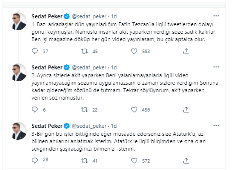Sedat Peker'den Fatih Tezcan'a Atatürk mesajı