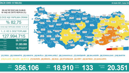 Türkiye'de Koronavirüs: 133 kişi daha hayatını kaybetti, 18 bin 910 yeni vaka tespit edildi