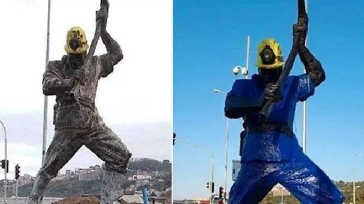 Madenci heykelinin boyanmasına tepki gösteren heykeltıraşa belediyeden yanıt: İhya ettik