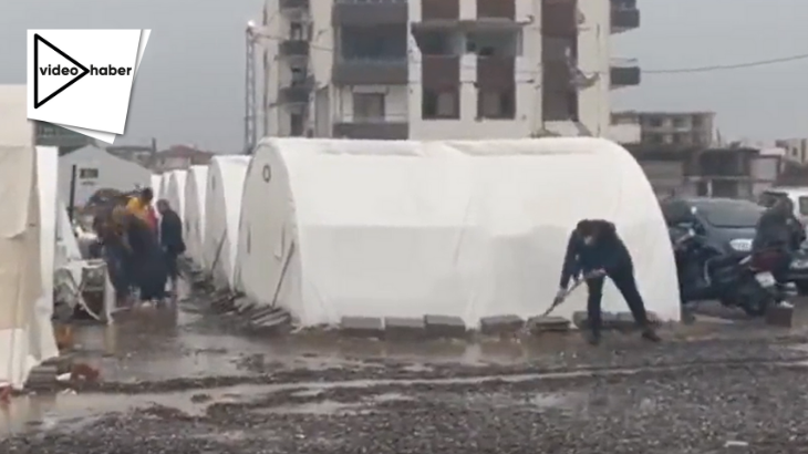 VİDEO | Çadır kenti su bastı: Depremde ölmedik, suda öleceğiz