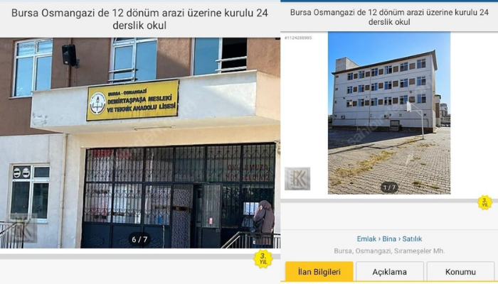 Bursa'da sahibinden satılık devlet okulu